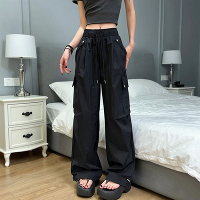 运动高腰束脚两穿阔腿休闲裤子