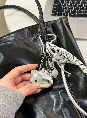 银灰猫个性车钥匙扣包包挂件miu系情侣编织挂绳包挂饰