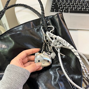银灰猫个性车钥匙扣包包挂件miu系情侣编织挂绳包挂饰