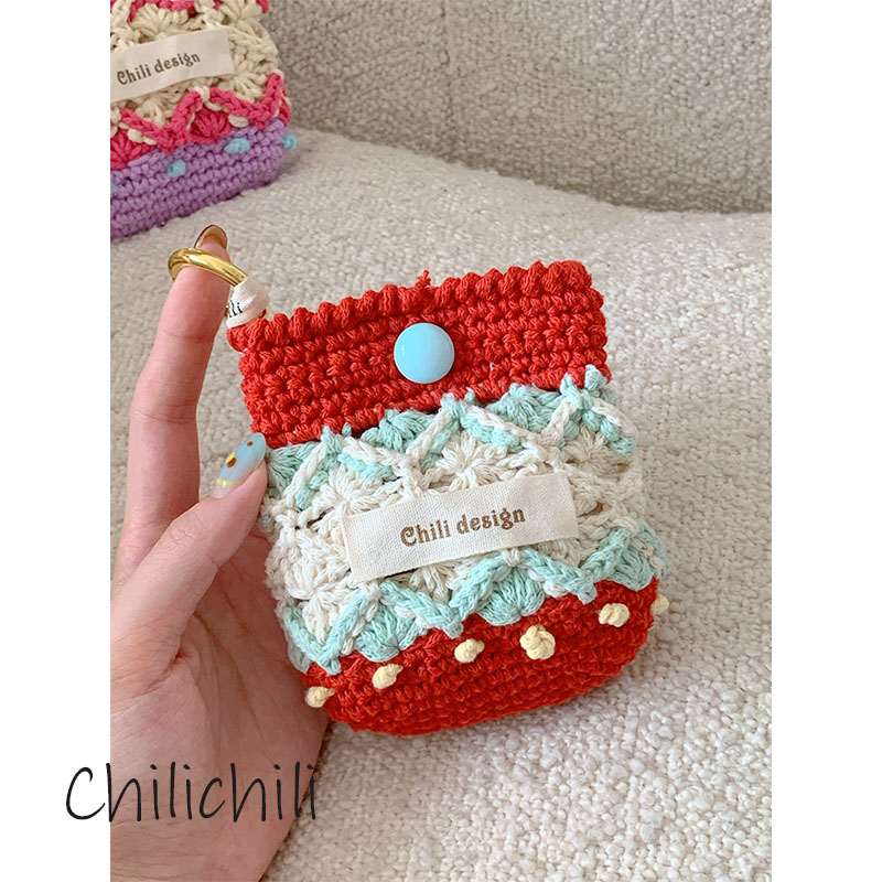 CHILI 原创设计手工钩针钩织创意原创番茄耳机零钱diy材料包成品