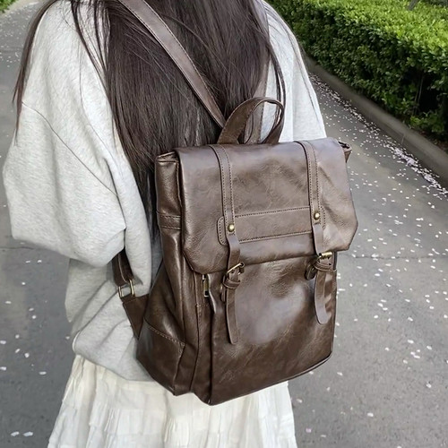 韩国时尚复古双肩包大容量笔记本电脑包背包女大学生简约通勤书包