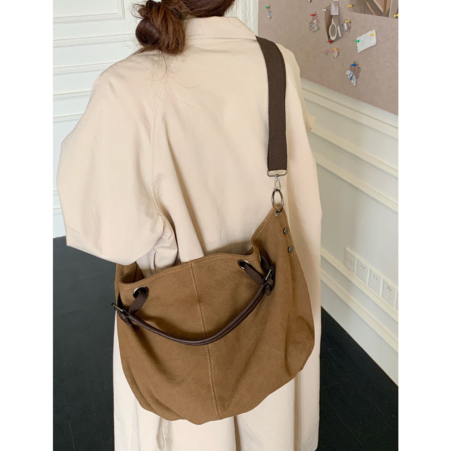 2025新款美式工装复古通勤大包可斜挎帆布手提包美拉德色系托特包