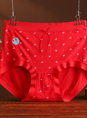 红色本命年内裤女大码高腰10A蚕丝抑菌加长裆胖mm200斤马年2026