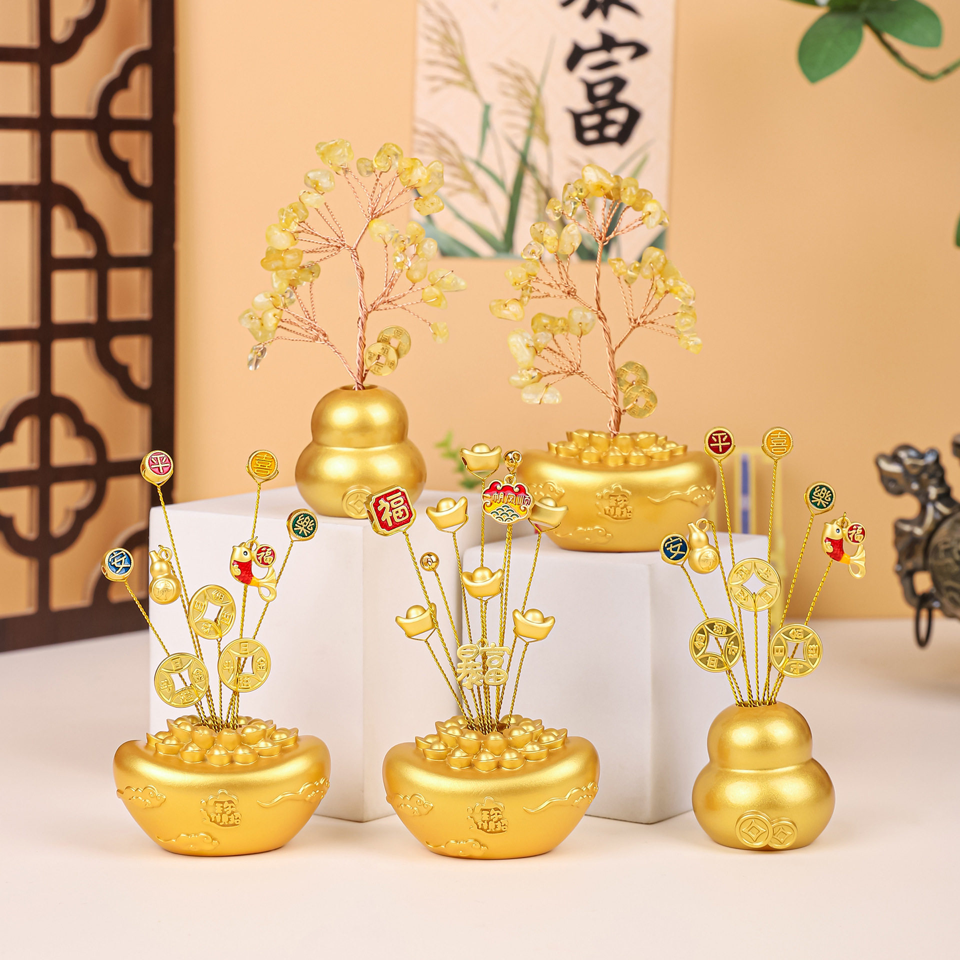 全越葫芦聚宝盆水晶发装饰摆件