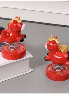 可爱弹簧木马办公室桌面解压摆件