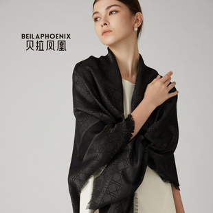 贝拉凤凰女新款冬季高级羊绒手感大披肩桑蚕丝丝巾羊毛围巾秋冬