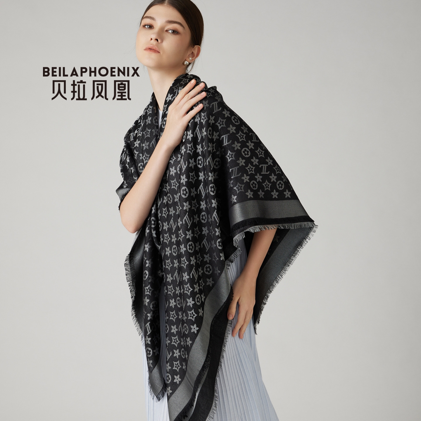 贝拉凤凰外搭桑蚕丝羊毛披肩丝巾