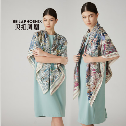 贝拉凤凰桑蚕丝羊毛围巾披肩外搭女2026新款印花大方巾印花围脖