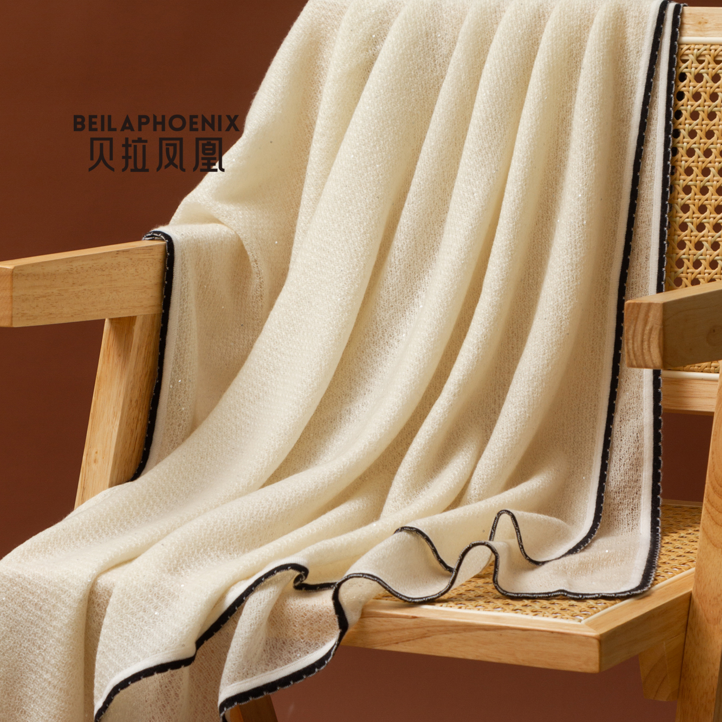 【贝拉凤凰】活刀绒山羊绒披肩围巾女外搭防晒戒指绒披肩空调丝巾