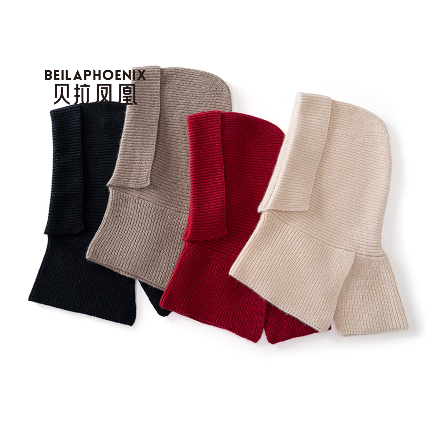 秋冬新款纯山羊绒针织帽围脖帽子一体女护颈椎保暖加厚防寒显脸小