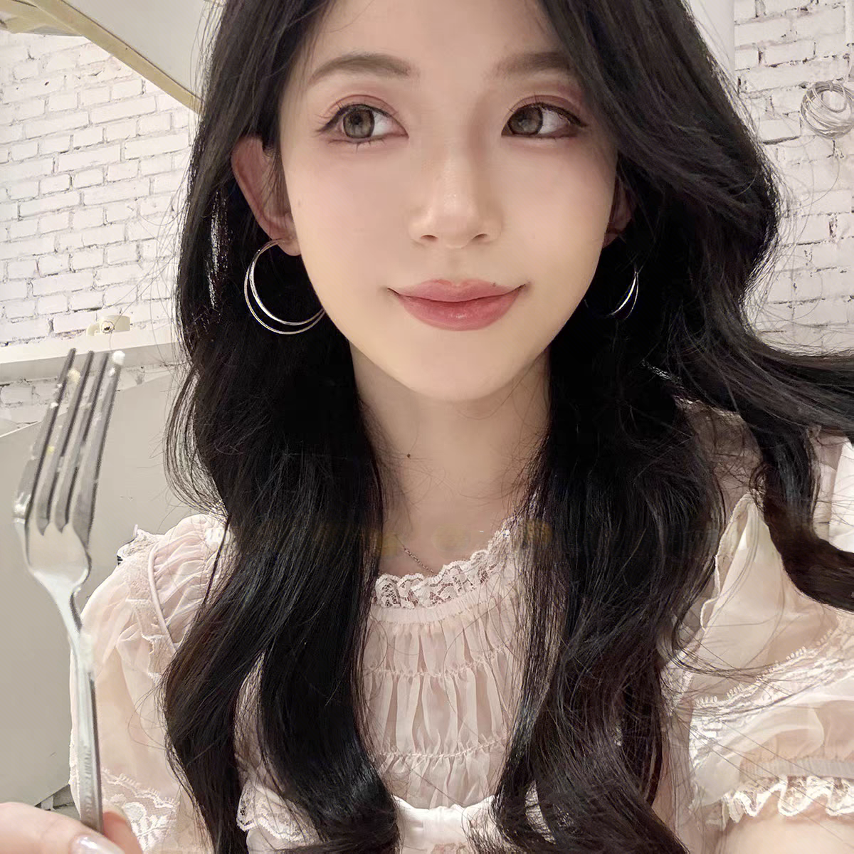 欧美个性大圈圈银色双层大耳圈耳环女夏百搭方圆脸素圈无耳洞耳夹