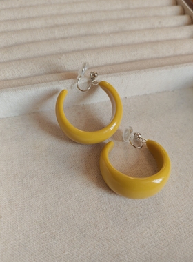 港风时髦黄色c圈蚊香盘耳夹无耳洞小众设计高级感耳饰耳钉