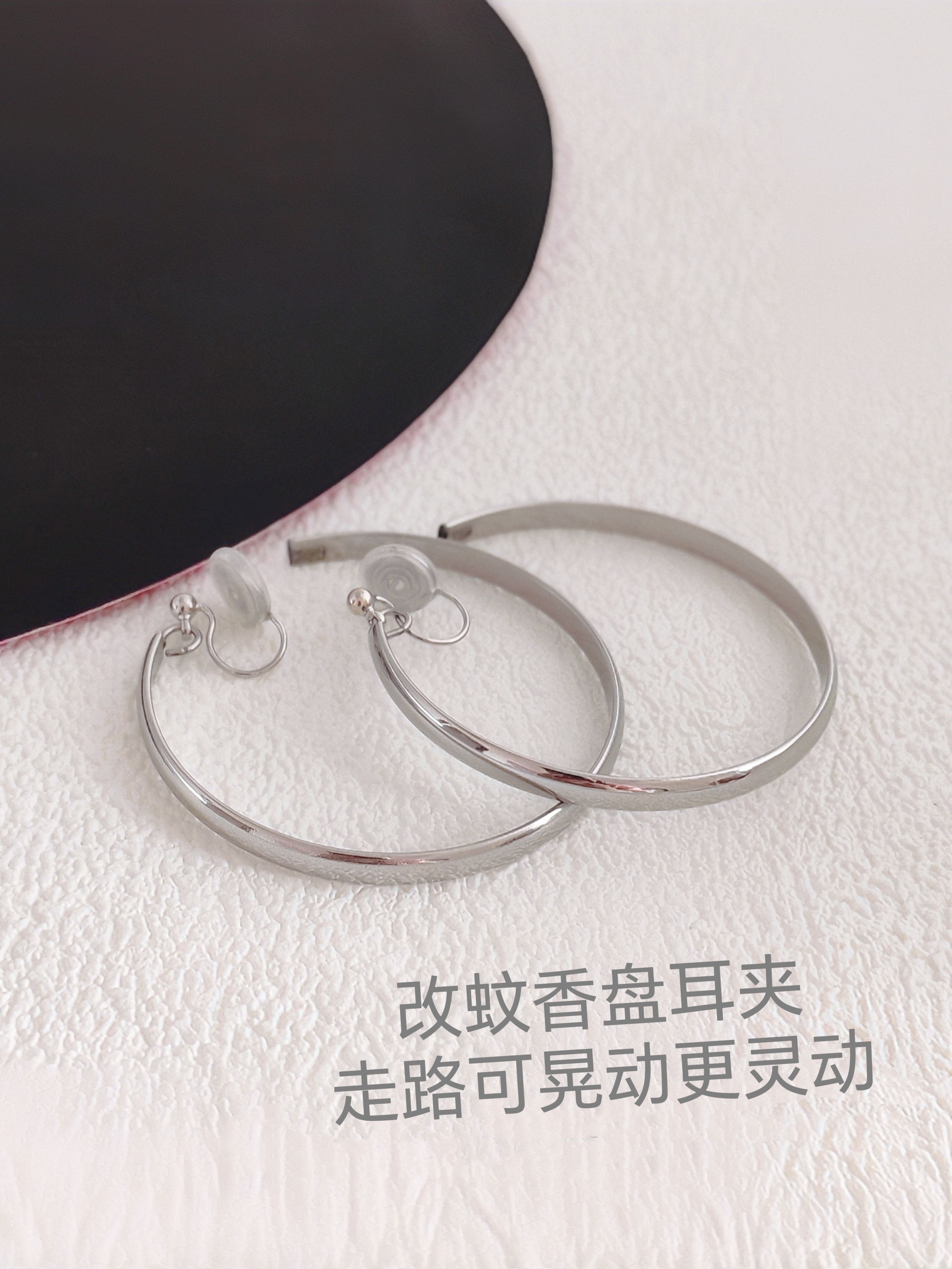 钛钢不掉色宁艺卓同款大素圈耳环夸张圈圈耳夹女宽边耳圈无耳洞