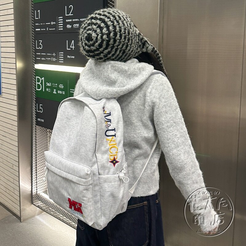 原创自制美式刺绣字母高中大学生背包简约百搭大容量休闲双肩书包