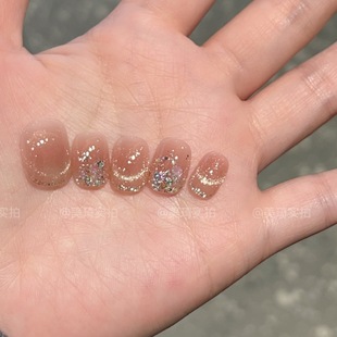 【洛神】原创裸色妈生甲香槟法式轻奢名媛亮片纯手工409款