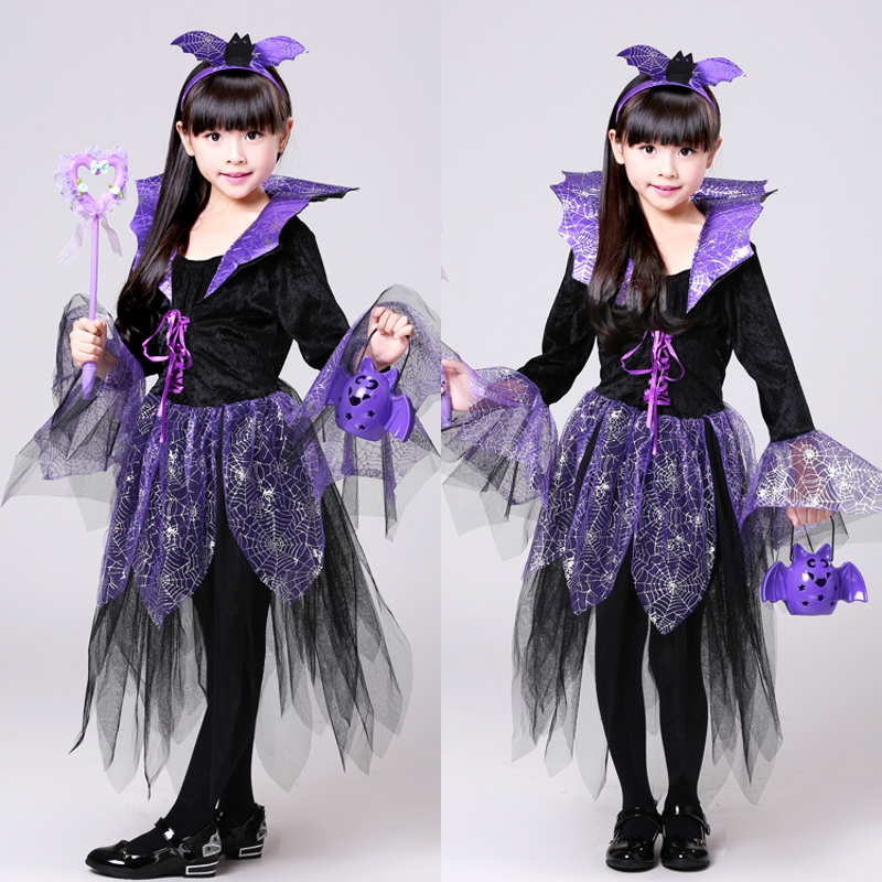 万圣节服装儿童紫色公主裙礼服