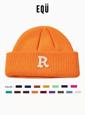 潮牌beanie冷帽韩国毛线帽秋冬字母百搭保暖冷帽大头围瓜皮帽针织
