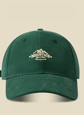 Mountain刺绣·美式西部鸭舌帽子春秋软顶棒球帽情侣墨户外露营帽