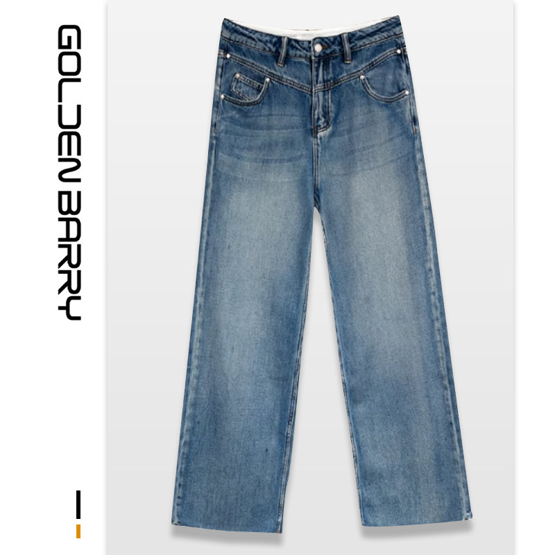 GOLDENBARRY|金和百瑞 501119雅痞复古百搭显瘦阔腿牛仔裤,女装/女士精品,牛仔裤,淘宝优惠券,粉丝福利购,淘宝优惠卷