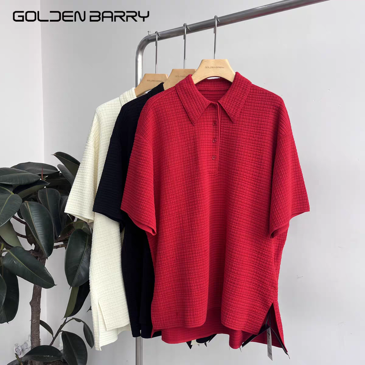GOLDEN BERRY|金和百瑞春夏半开排扣POLO领针织短袖女246443