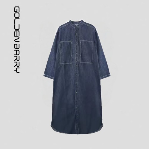 GOLDEN BARRY|金和百瑞26年春秋立领廓形100%棉衬衫连衣裙306042