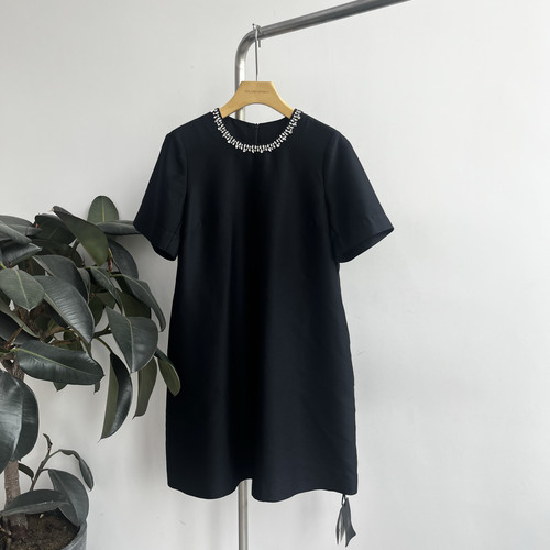 GOLDEN BARRY金和百瑞重工镶钻高级感羊毛真丝连衣裙301240