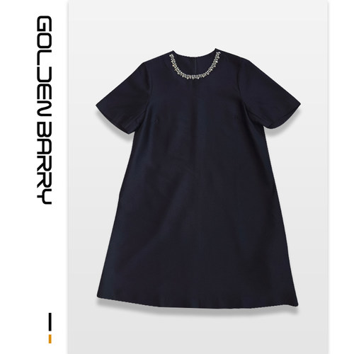 GOLDEN BARRY金和百瑞24早秋重工镶钻高级感羊毛真丝连衣裙301240