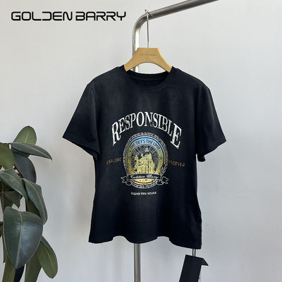 GOLDENBARRY|金和百瑞2025年夏201997韩系简约印花T恤
