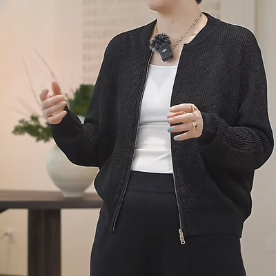 GOLDENBARRY|金和百瑞242285简约拉链圆领针织开衫