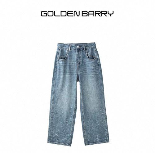 GOLDEN BARRY金和百瑞2025年春渐变烫钻100棉阔腿牛仔裤501129