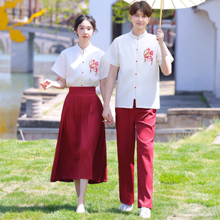 新中式复古合唱班服改良汉服初高中生毕业礼服红歌比赛朗诵演出服