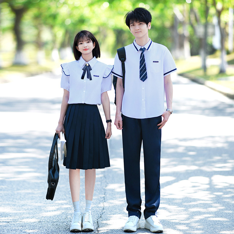 校园合唱表演比赛演出服衬衫JK中长裙套装初中高中学生班服运动会图片