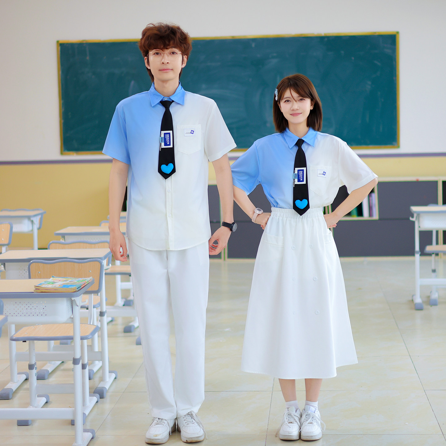 中学生夏季合唱朗诵演出服学院风衬衫JK裙班服套装高中生毕业礼服