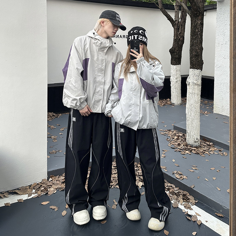 中学生班服2026秋冬风衣外套男女学生拼接套装三件套高中生运动会