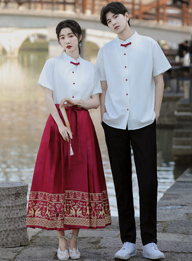 民国风班服古风汉服套装夏男生合唱演出服中学生中式中国风情侣装
