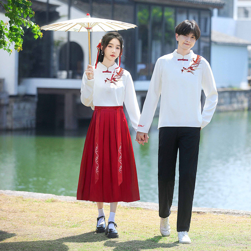 舞台合唱元旦红歌演出服复古风红色长裙诗歌朗诵比赛班服中小学生