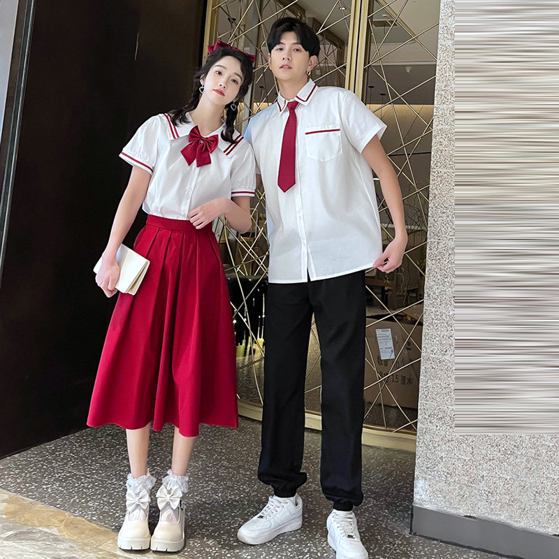情侣装夏季新款学院风衬衣套装初中高中生学生演出比赛班服JK制服