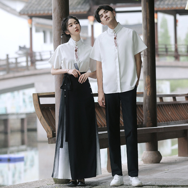 情侣装新中式改良汉服套装中国风学生班服诗歌朗诵舞台演出男女装图片