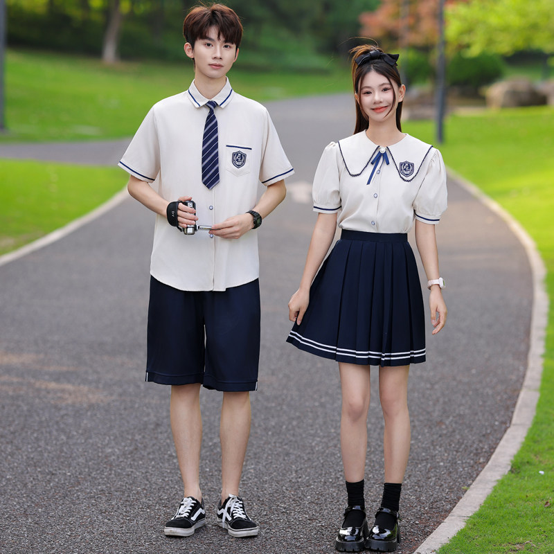 班服初中生夏季学院风小学六年级毕业照短袖衬衫高中合唱演出校服