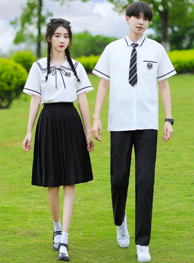 初中生英伦学院风夏季套装短袖衬衫女裙JK制服小学高中毕业照班服