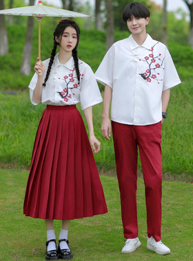 国风情侣装夏装一裙一衣初中高中学生毕业照班服复古中国风演出服