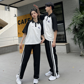 定制T恤运动校服套装 宽松短袖 班服初中高中小学生韩版 学院风夏季