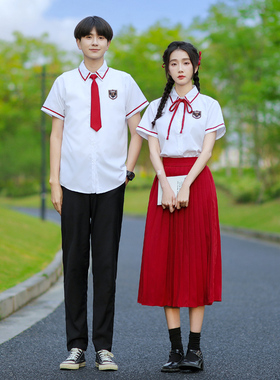 班服夏季套装新中式民国复古风高中初中生小学生毕业照舞台演出服