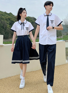 情侣装学院风JK制服初高中学生班服短袖衬衫毕业照表演演出服套装