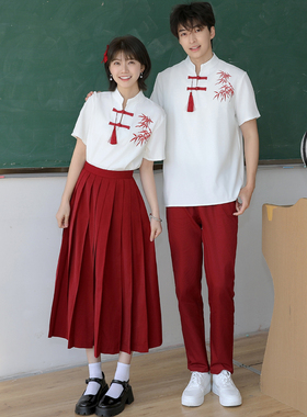 新中式演出服初中生复古风诗词朗诵高中生班服套装合唱舞蹈舞台服