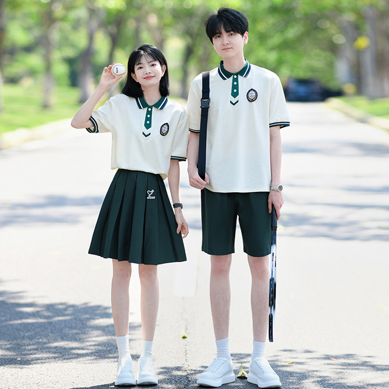 中学生班服夏季套装六年级运动会初高中生学院风短袖T恤校服定制