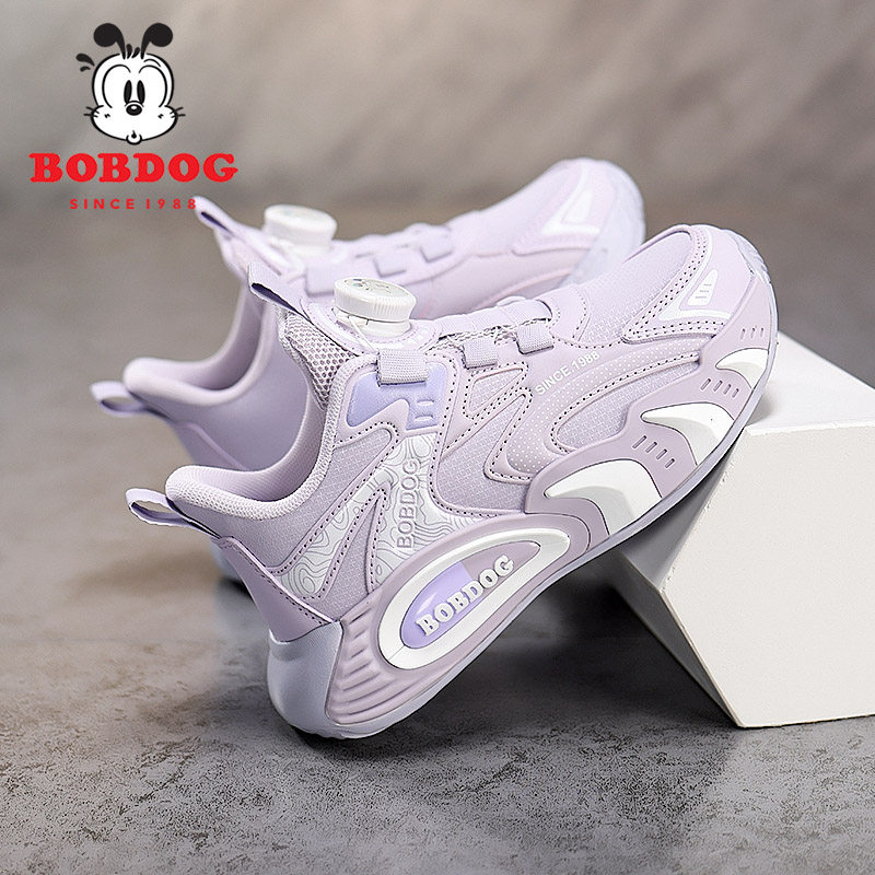 巴布豆女童运动鞋皮面防水春秋款轻便跑步软底冬季中大童儿童鞋子