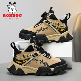 巴布豆男童棉鞋2026冬季新款皮面加绒加厚保暖中大童儿童运动鞋子