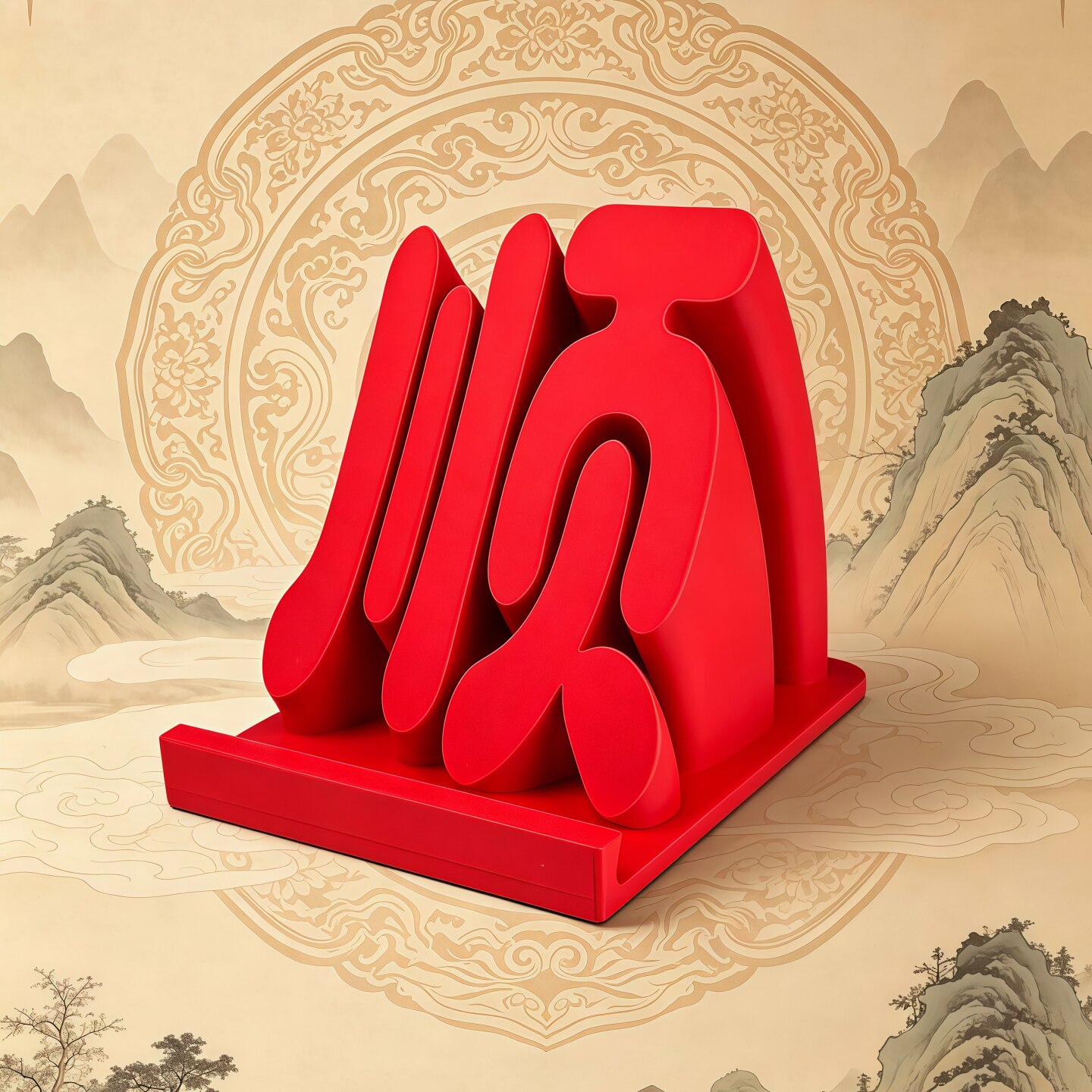 新品中国风红色手机支架创意小礼品3D打印转好运顺字桌面祥瑞摆件
