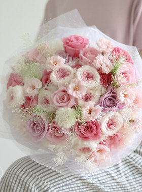 日本进口永生奥斯汀玫瑰蔷薇知风草花束瓶花森系自然风生日送花